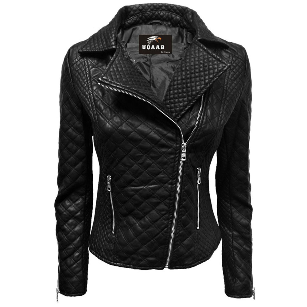Women Biker Quilted Leather Motorcycle Fashion Puffer Jacket - Buy ...